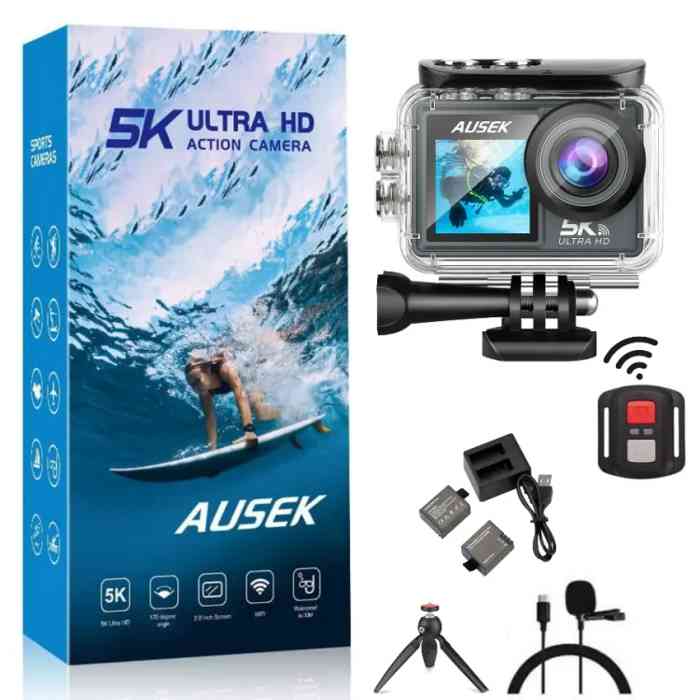 Ausek AT-M40R 5K Ultra HD Dual Screen 5K/4K Waterproof Action...